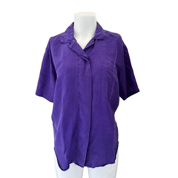 Gitano M women’s vintage 90s plum purple 100% silk button up blouse short sleeve - Picture 1 of 5